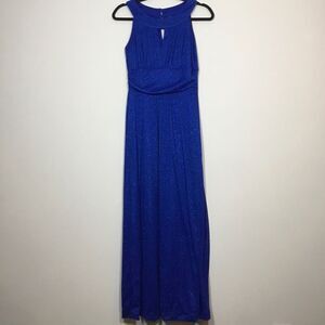 Royal blue sparkly long formal dress gown stretchy sleeveless lining size Large
